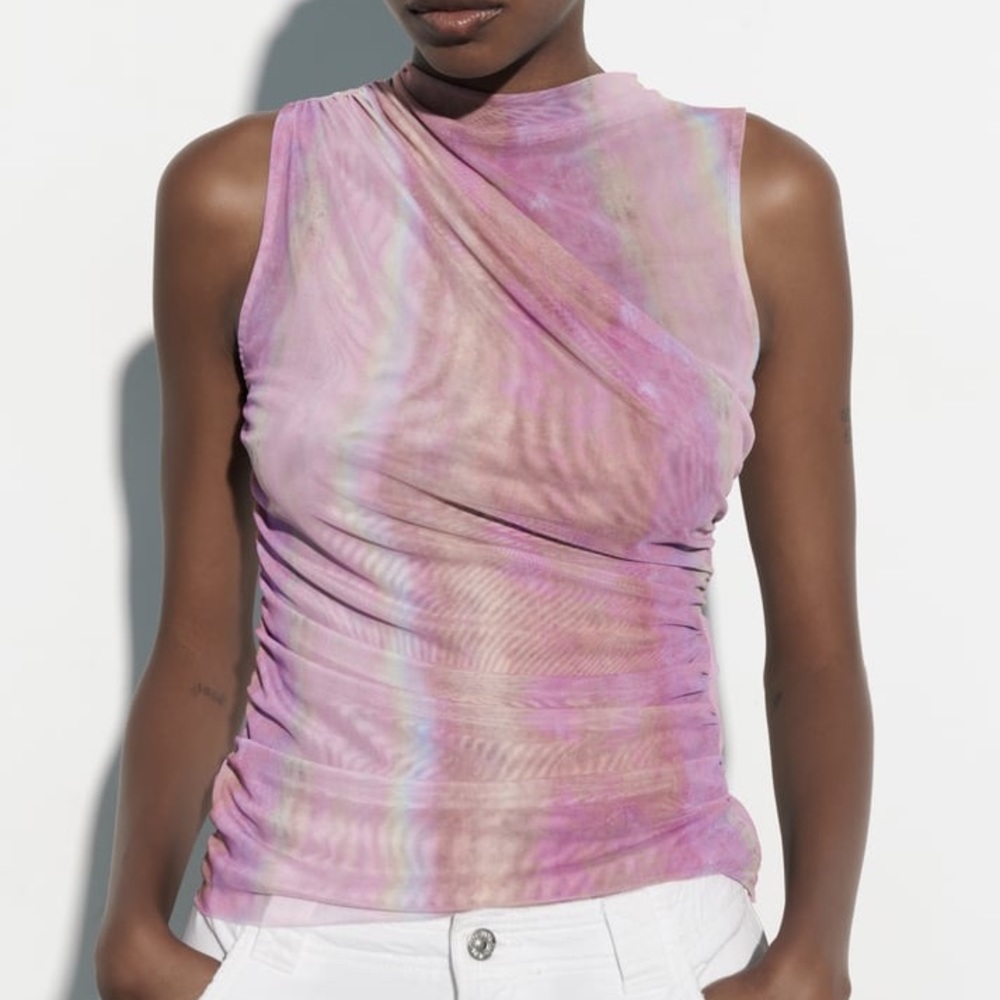 NWOT Zara Printed Tulle Top